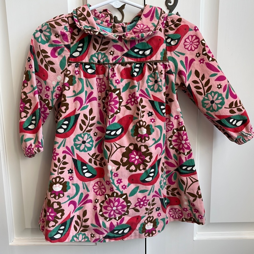 Baby Boden Corduroy Long Sleeve Printed Dress